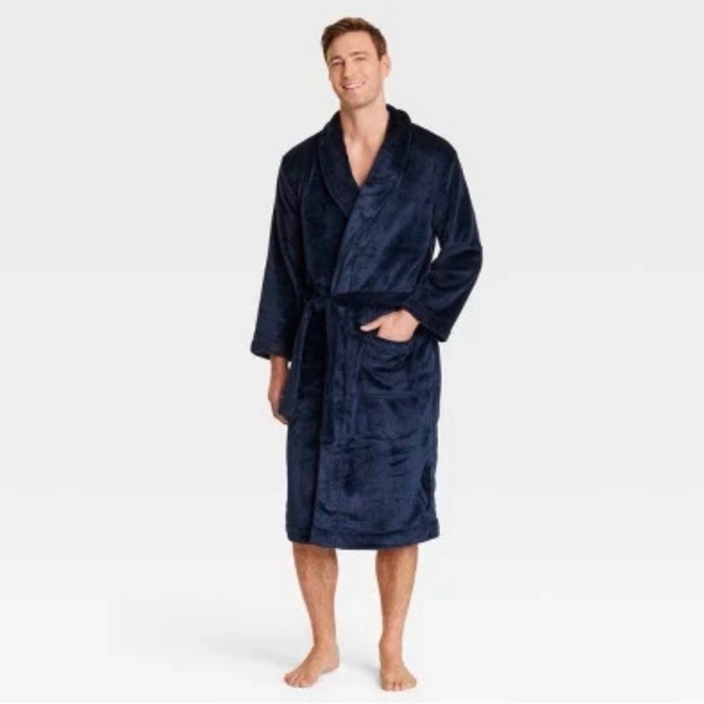 NWOT Goodfellow Navy Blue Men’s Robe Tie Plush L XL Loungewear
